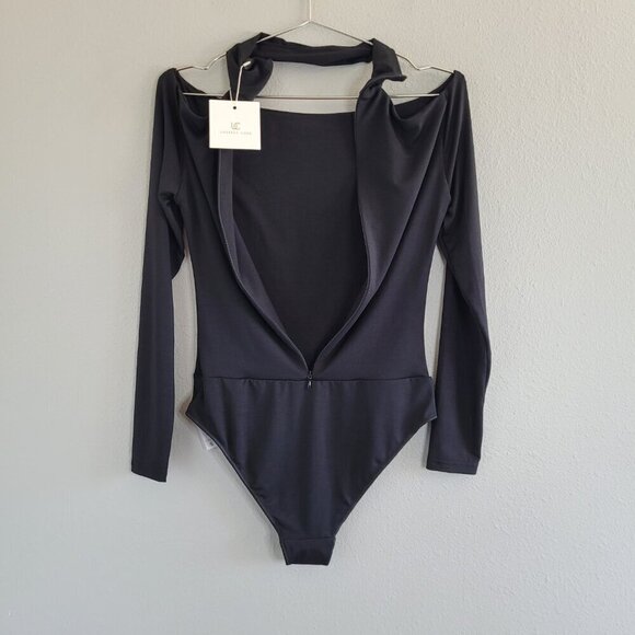 Undress Code Black Solid Long Sleeve Bodysuit With Neck Cutout 90's Minimalist - Picture 6 of 10